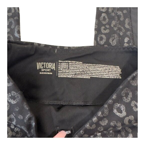 Victoria Sport Women SZ XS Black Leopard Print Leggings-Mesh Sides-Gym Yoga Comf - Picture 5 of 12